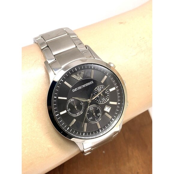 Emporio Armani Men's Watch AR2434 Quartz Chronograph Black Dial Stainless Steel - Picture 10 of 13